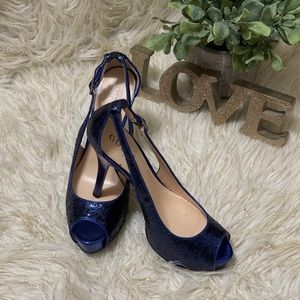 Guess Blue Glitter Peep-toe Platform Pumps